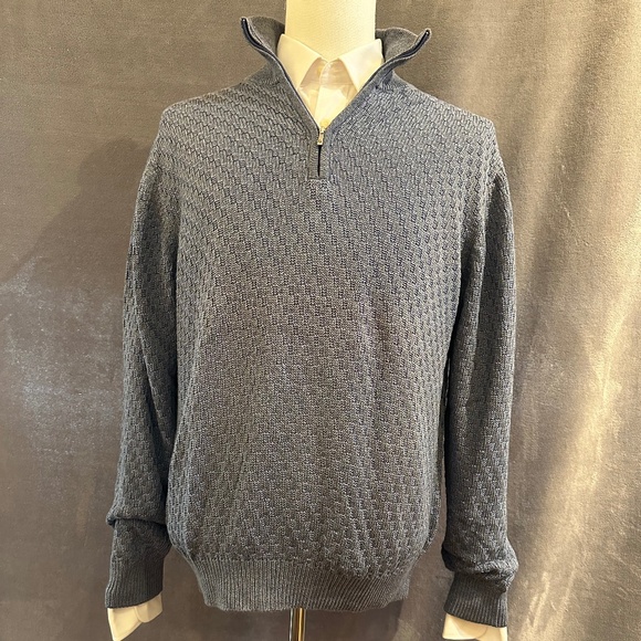 New Henry Jacobson size Lg chambray silk/cotton long-sleeve 1/4 zip sweater